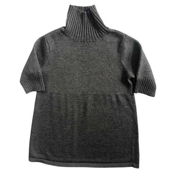Merino Wool Short Sleeve Charcoal Sweater Mock Turtleneck Women’s Small - Picture 1 of 9
